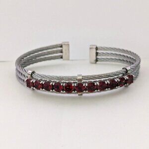 DK Prong Set Garnet 925 Sterling Silver Rope Cuff Bracelet